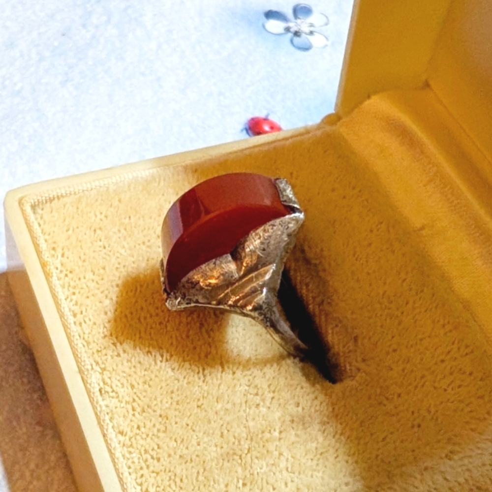 Authentic Antique Art Nouveau Carnelian Sterling Silver Ring - Picture 4 of 8